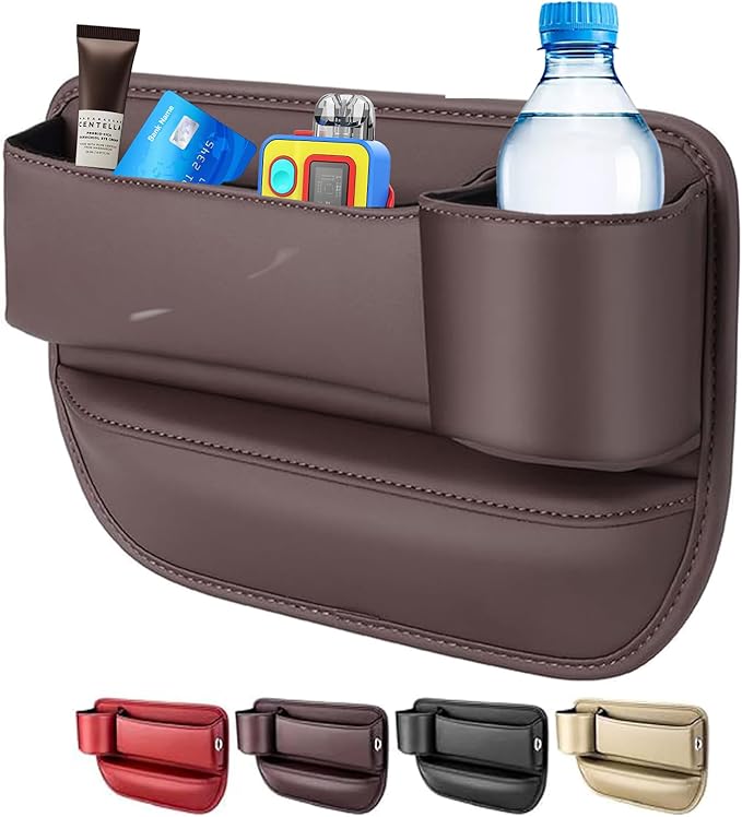 LINPING Car seat gap filler organizer,2024 Universal New Seat Gap Storage Box, Car Leather Cup Holder Gap Bag for Glasses Phones Keys and Cards (brown, Passenger Side)