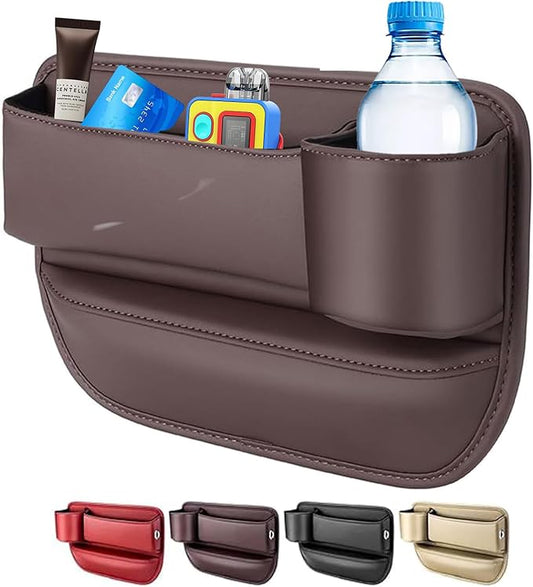 LINPING Car seat gap filler organizer,2024 Universal New Seat Gap Storage Box, Car Leather Cup Holder Gap Bag for Glasses Phones Keys and Cards (brown, Passenger Side)