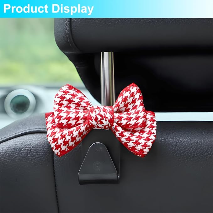 Mandark 2PCS Car Seat Headrest Hooks, Cute Bow Vehicle Hooks for Purses and Bags, Automotive Purse Hook Hanger Interior Decoration Accessories, Universal for SUV, Sedan, Truck (Red/Small)