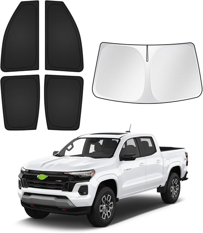 Canvcle Sunshades for 2023-2025 2026 Chevrolet/Chevy Colorado Accessories Windshield Sun Shade Side Rear Window Shade Cover Sun Visor Shield Privacy Protection Keep Vehicle Cool Black 5PCS