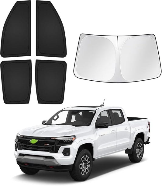 Canvcle Sunshades for 2023-2025 2026 Chevrolet/Chevy Colorado Accessories Windshield Sun Shade Side Rear Window Shade Cover Sun Visor Shield Privacy Protection Keep Vehicle Cool Black 5PCS