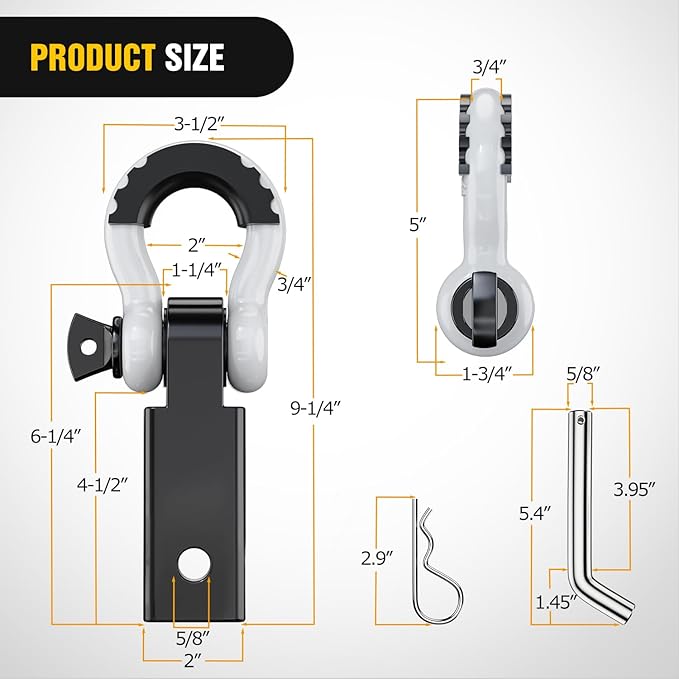 Nilight Shackle Hitch Receiver 2Inch 45000 LBs Breaking Strength 3/4" D Ring Trailer Fasten Pin Heavy Duty Solid Recovery Towing Kit for Trucks Jeeps Off-Road