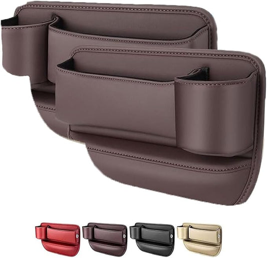 2 Packs Car Seat Gap Filler Organizer for Mercedes-Benz GLB 2020-2025, Leather Seat Storage Box Cup Holder, Phone, Keys, Sunglasses, Cards, Small Items, Car Accessories, Brown