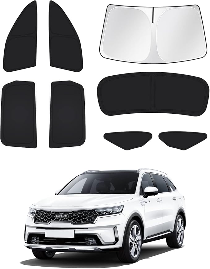 Canvcle Windshield Sun Shade for 2021-2025 2026 Kia Sorento Accessories Side Rear Window Shade Cover Sun Visor Privacy Protection Keep Vehicle Cool Black 8PCS
