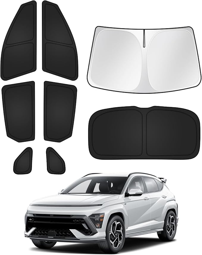 Canvcle Sunshades for Hyundai Kona 2024 2025 2026 Accessories Windshield Sun Shade Side Rear Window Shade Cover Sun Visor Shield Privacy Protection Keep Vehicle Cool Black 8PCS