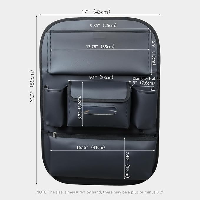 Car Seat Organizers Waterproof Backseat Protector with Storage Pocket Large Leather Kick Mats for Kids Pets Automobile SUV Truck (Black, Large Pocket)