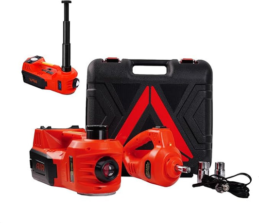 ROGTZ Electric Hydraulic Car Jack Kit 5 Ton 12V Portable Lift Range 17.7 Inch with Impact Wrench and Tire Inflator Pump for SUV Sedan Truck Car Repair Floor Jack for Vehicle Tire Change with LED Light
