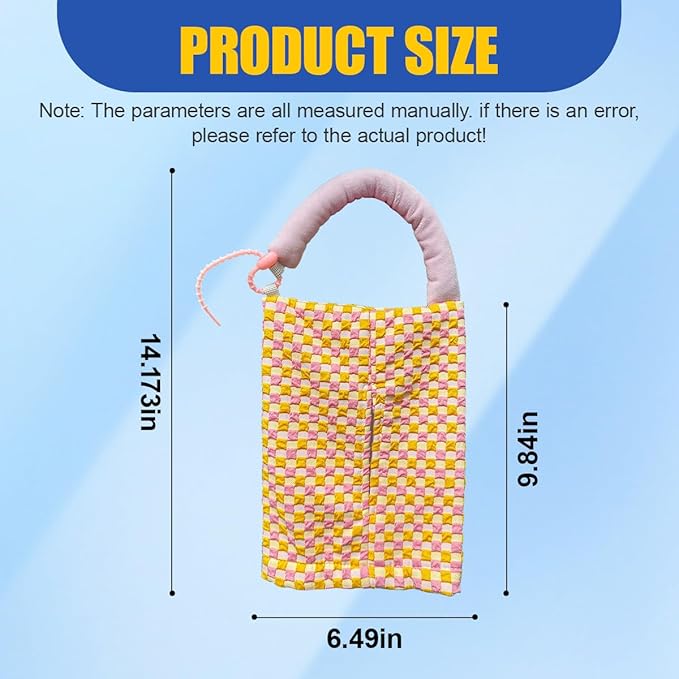 Car Tissue Holder, Checkered Pattern Car Backseat Napkin Holder, Rectangular Canvas Hanging Auto Tissues Box, Universal Vehicle Storage Organizer Accessory for Phone, Small Items (Pink)