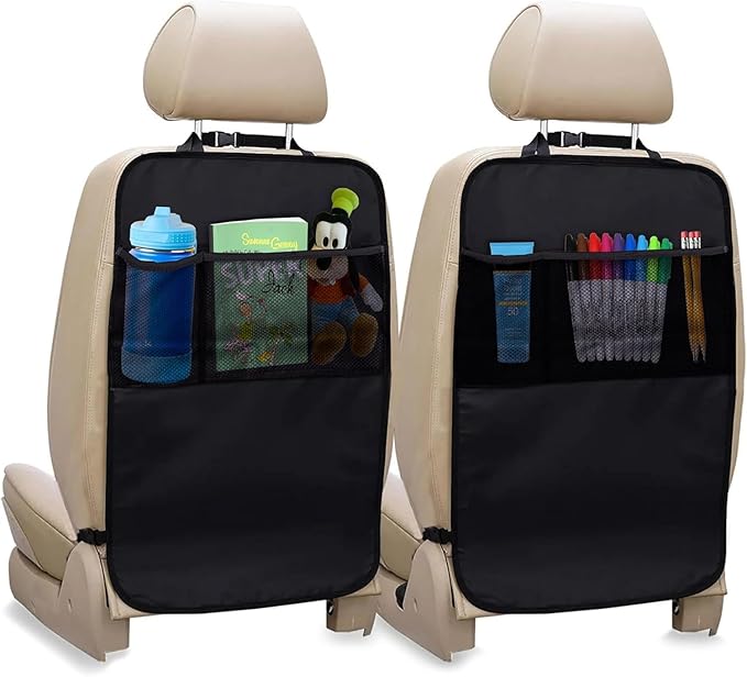 EcoNour Car Back Seat Organizer & Kick Mat Protector 2 Pack – Waterproof Car Seat Back Protectors for Kids with Storage Pockets, Backseat Cover for Dirt, Mud & Scratch Protection, Travel Accessories