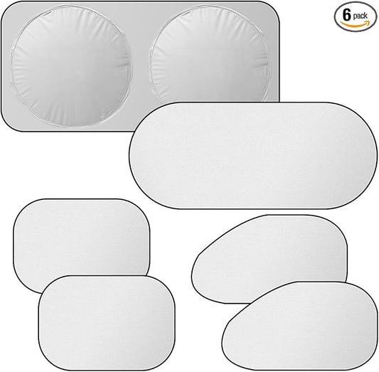 6PCS Reflective Car Windshield Sunshade, Foldable Side Window Sun Shade with Storage Bag for Front & Rear Windshields, Privacy Protection Cover Block UV Rays, Keep Cool for Most Cars