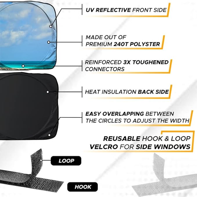 EcoNour Semi-Truck Printed Sun Shade for Windshield and Side Windows | 2 Tropical Tree 240T Sunshade to Block UV/Sun Heat Rays | Best for Semi, Commercial & Big Rig Trucks