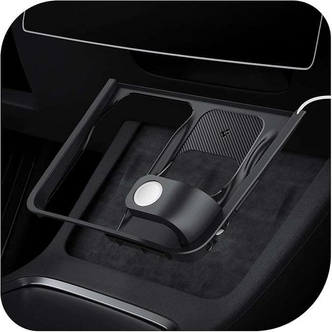 Spigen 3-in-1 Organizer Mount for Legacy Tesla Model Y 2022-2024 & Model 3 2022-2023 (Watch Charger Not Included) - Uses Tesla Wireless Charging Pad - for iPhone, AirPods, Apple Watch