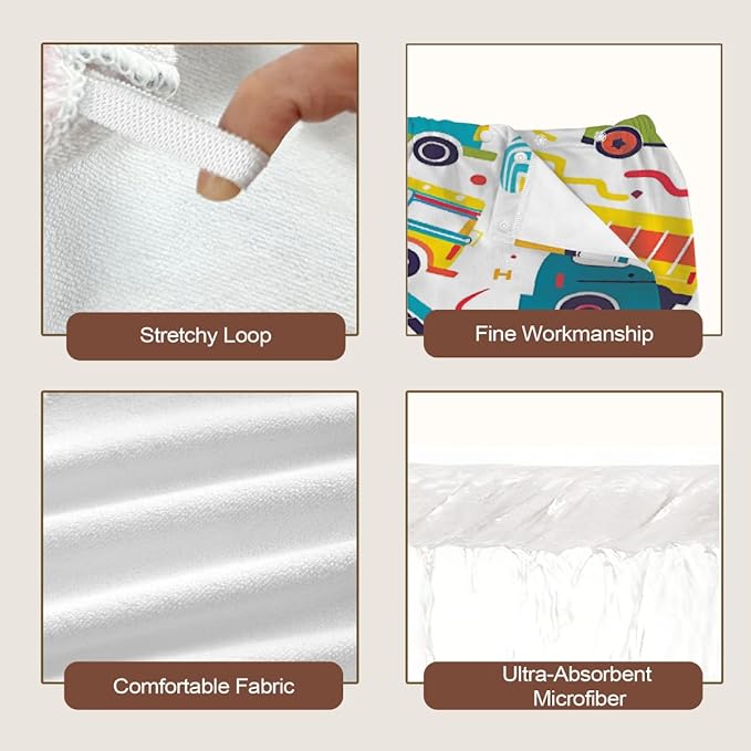 Women Bath Wrap Hair Towel Drying Cap Set Cartoon Colored Truck Cars Soft Absorbent Bathrobe Shower Wraps with Adjustable Closure Spa Bath Robe