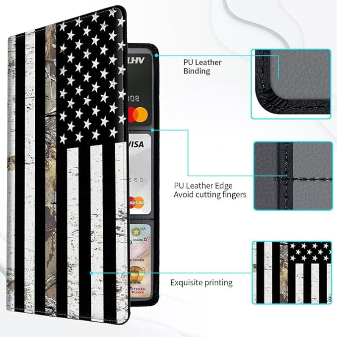 Car Registration and Insurance Card Holder, Vehicle License Documents Glove Box Compartment Organizer Wallet, ID Card Holder for Car Essentials Automobile, Camo American Flag
