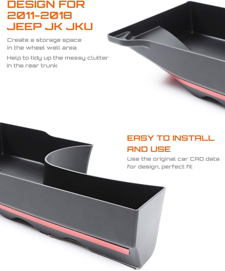Savadicar Wheel Well Storage Bin, Rear Trunk Organizer, Cargo Storage Tray for 2011-2018 Jeep Wrangler JK JKU 2/4 Door, Interior Storage Expansion Accessories, Right Side, Black, 1 PCS