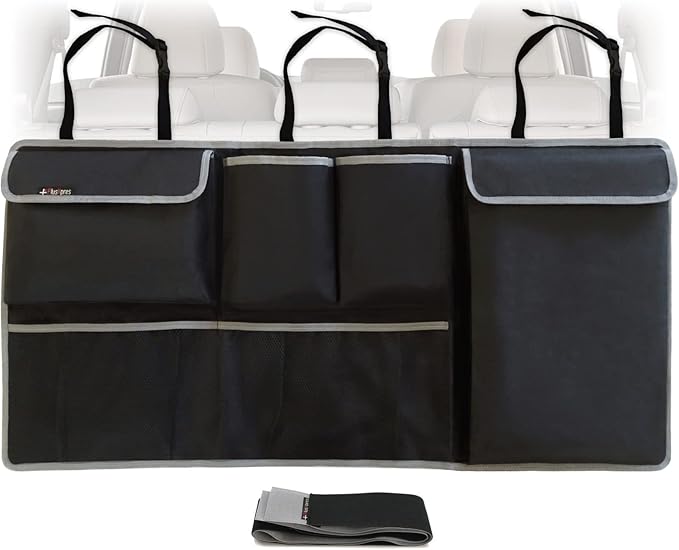 PlusXpres Car Backseat Trunk Organizer - Auto Hanging Seat Back Storage - Multipurpose Cargo Accessory - Space Saving Facilitator for SUV, Hatchback, Crossover, Minivan