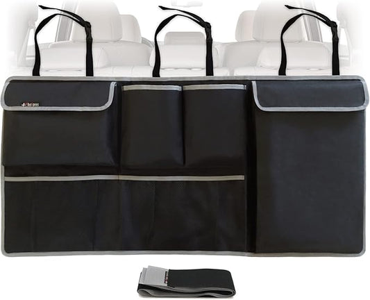 PlusXpres Car Backseat Trunk Organizer - Auto Hanging Seat Back Storage - Multipurpose Cargo Accessory - Space Saving Facilitator for SUV, Hatchback, Crossover, Minivan