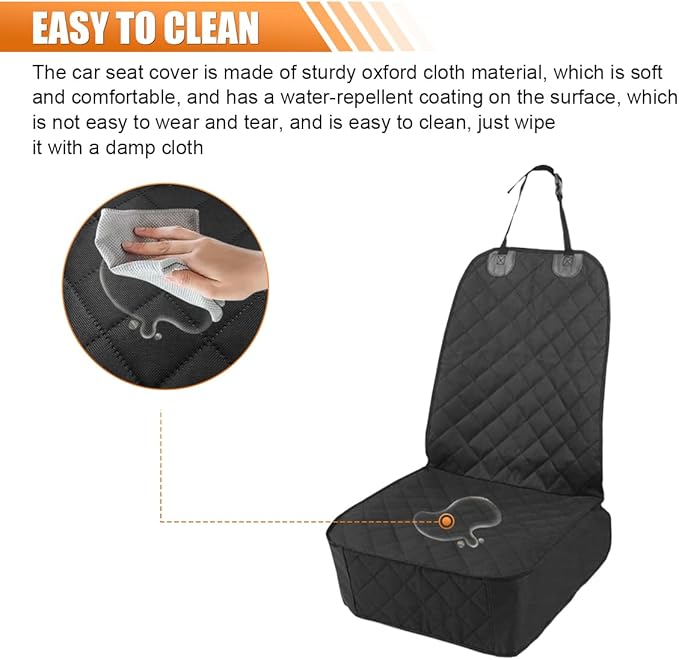 ZIMISI Dog Car Seat Cover, Waterproof & Scratch Proof Car Seat Protector with Side Flaps, Nonslip Front Car Seat Covers with Safety Belt, Universal Dog Mat for Cars, SUVs, Trucks (Black)