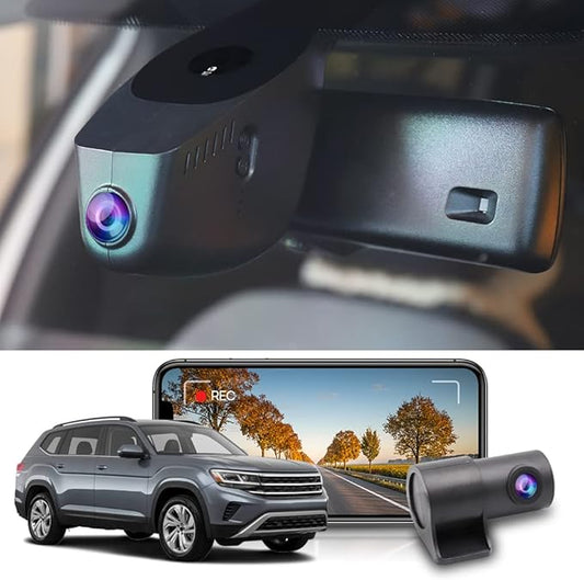 Fitcamx Front 2K+Rear 1080P Dash Cam Adapts for Volkswagen Atlas 2018-2026 & Atlas Cross Sport 2020-2026 (Model A/Slim-Tail), OEM Look, Dual HD Video, WiFi&APP, Loop Recording, Parking Mode, 64GB Card