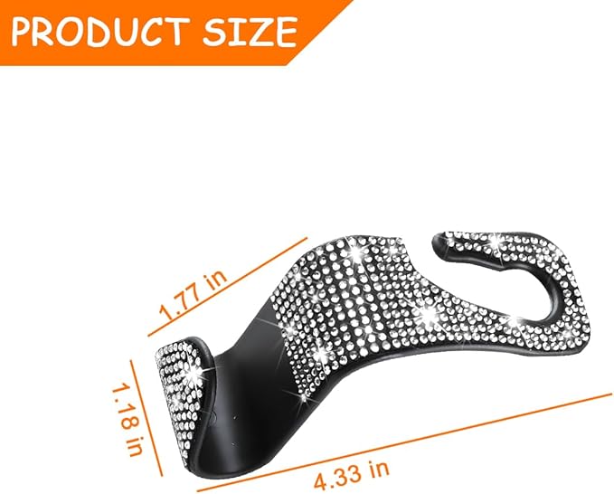 Mandark 4PCS Bling Car Seat Headrest Hooks, Crystal Rhinestone Vehicle Seat Back Hanger for Grocery Purses Handbags, Diamond Auto Seatback Storage Organizer Hanger, Universal for Most Cars (White)