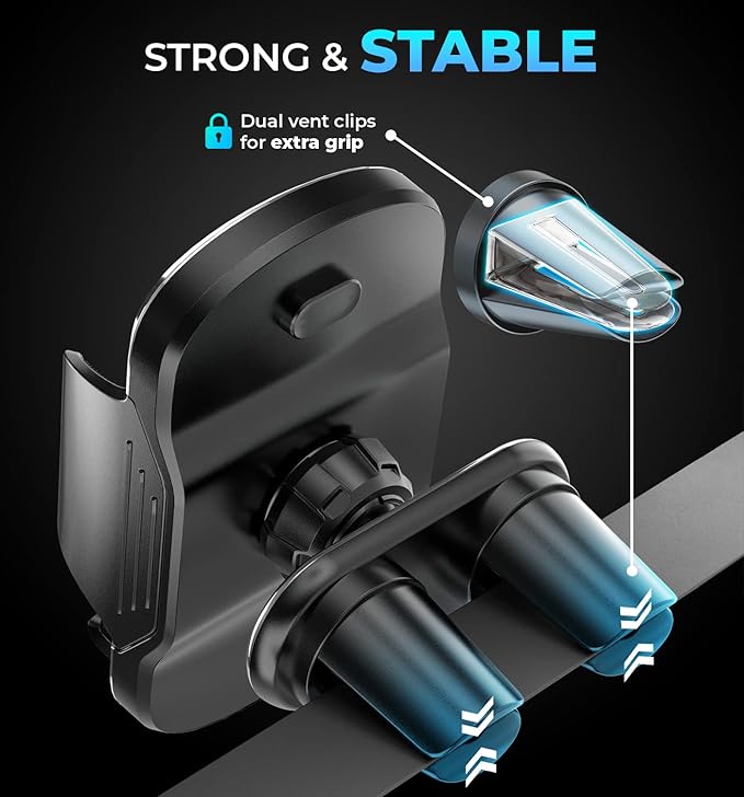 Bestrix 3-in-1 Universal Car Phone Mount Holder - Strong Suction for Dashboard & Windshield + Air Vent Clip - Adjustable Arm for All Smartphones up to 6.9”– Dashboard