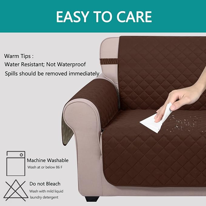 U-NICE HOME Loveseat Sofa Cover Reversible Couch Cover for Dogs with Elastic Straps Water Resistant Furniture Protector for Pets Couch Cover for 2 Cushion Couch (Loveseat, Brown/Beige)