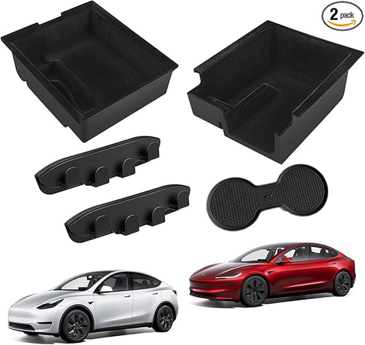 Center Console Organizer for Tesla Model Y 2024-2021 Accessories Storage Organizer SetIncludes for Model 3 2023-2017 Center Console Box, Armrest Box, Cup Holder,2 Seat Back Hook