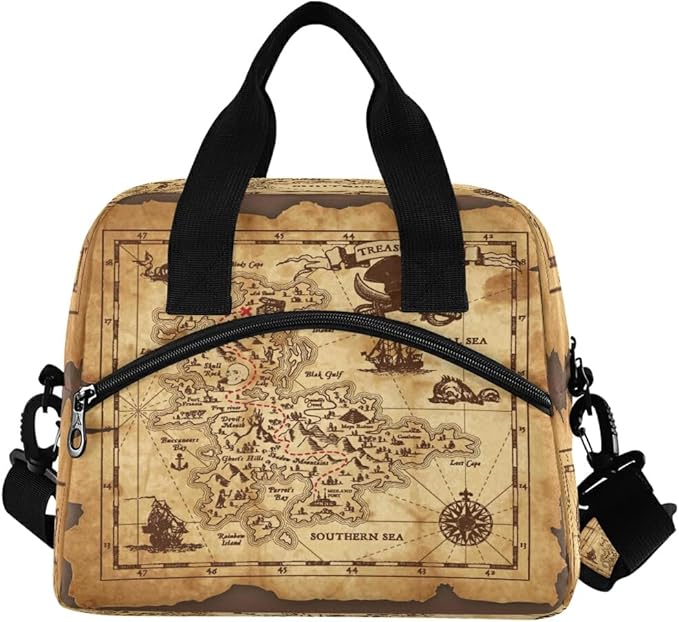 Lunch Bag for Kids Pirate Treasure Map Insulated Cooler Lunch Box Large Capacity Lunch Organizer for Boys Girls