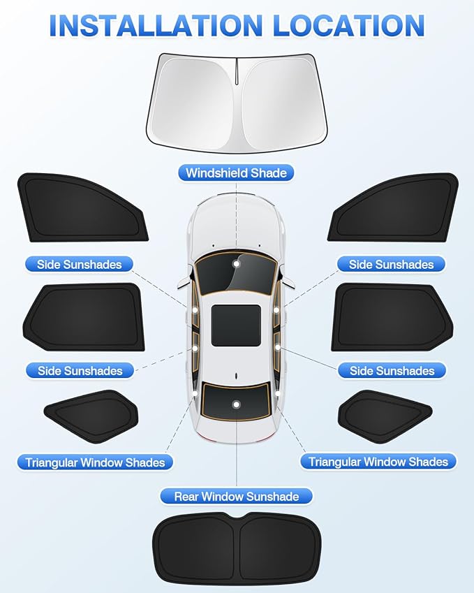 Canvcle Sunshades for 2023-2025 2026 Honda Pilot Accessories Windshield Sun Shade Side Rear Window Shade Cover Sun Visor Shield Privacy Protection Keep Vehicle Cool Black 8PCS