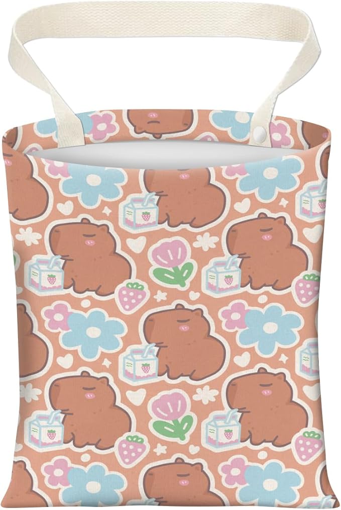Cute Car Trash Can, Hanging Canvas Car Back Seat Organizer and Storage Bag, Funny Car Trash Bag for Travelling, Outdoor Cute Brown Capybara