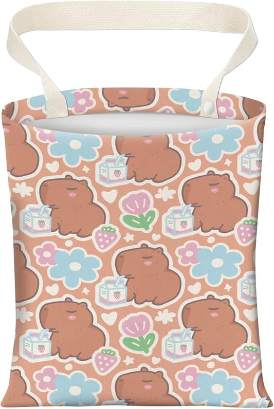 Cute Car Trash Can, Hanging Canvas Car Back Seat Organizer and Storage Bag, Funny Car Trash Bag for Travelling, Outdoor Cute Brown Capybara