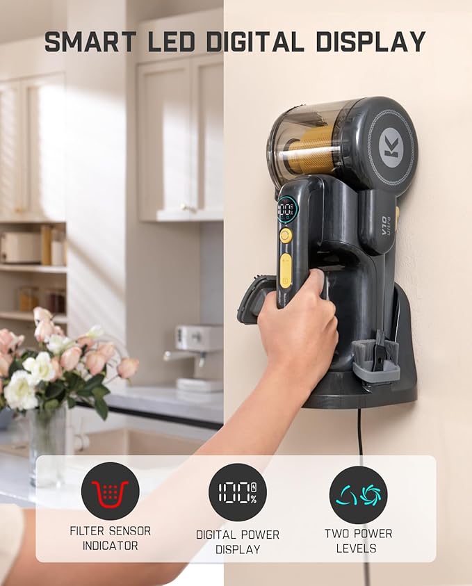 Fanttik Fold V10 Ultra Deluxe Handheld Vacuum Cordless, 17kPa Suction Power, Charging Base, Pivot Nozzle, Up to 35 Mins Runtime, Smart LED Display, Cordless Dustbuster Vacuum for Home, Car