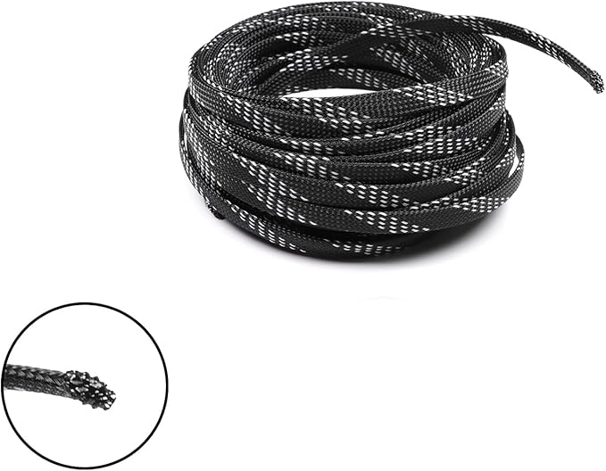 Aicosineg 32.81ft PET Flexible Braided Cable Sleeve 0.33inch Width Wire Loom Sleeving and Organizer Flexible Wire Mesh Sleeve Wrap Protector for TV Audio PC Cords from Pets Chewing Black and Yellow