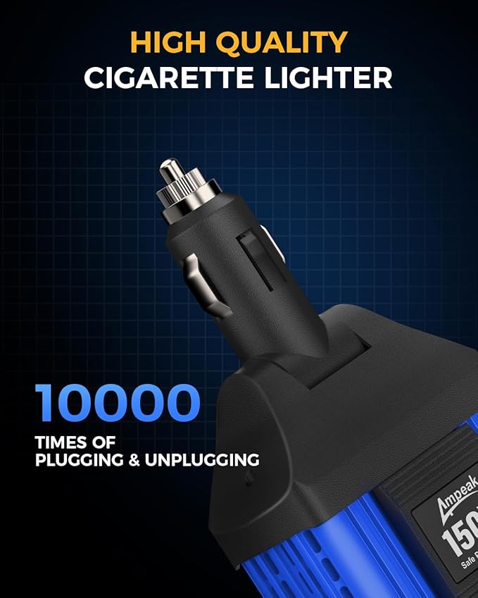 Ampeak 150W Car Power Inverter 4.8A Dual USB Ports AC Outlet Car Adapter Cordless Car Inverter 12V DC to 110V AC Car Adapter for Plug Outlet