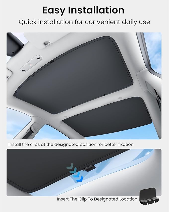 REEVAA Upgraded Tesla Model 3 Sunshade Roof [No Gaps, No-Sagging] Tesla 3 Accessories Heat Insulation Foldable Glass Sunroof Cover for Model 3 2020-2026, 2PCS, Black