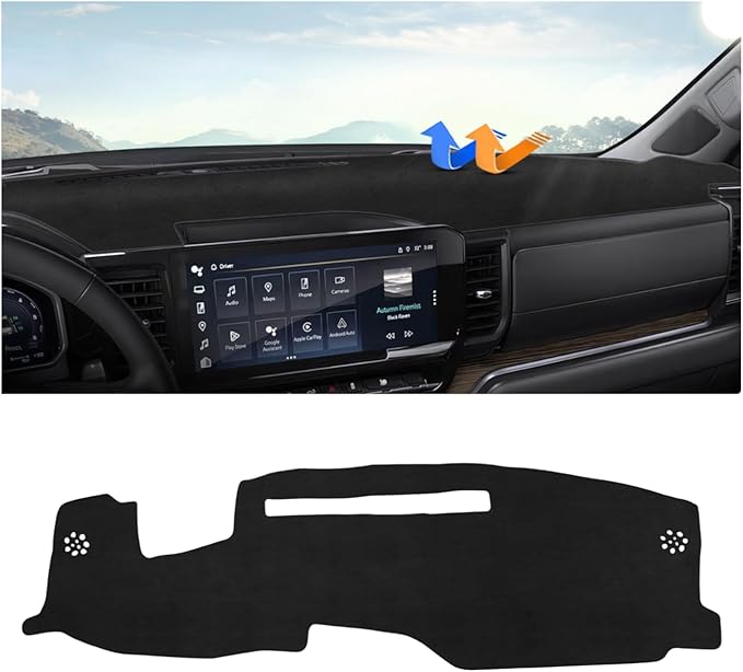 Autorder Dashboard Cover Mat for Chevy Chevrolet Silverado/GMC Sierra 1500 2500HD 3500HD 2022-2025 2026 Accessories Dash Cover Upgrade Flannel Dash Mat Sunshade Glare UV Rays Protector (with HUD)