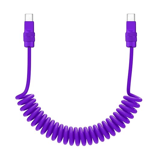 chubbycable Curly Chubby 240W Coiled USB C Fast Charging Cable Durable Braided Charger Cord for Car Compatible with iPhone 17-15 Series iPad, Purple+Purple, Type-C to Type-C, 2.13FT-6.56FT