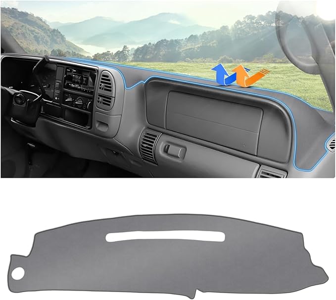 Autorder Gray Dashboard Cover Mat for 1997-2000 Chevy Chevrolet Silverado/GMC Sierra C1500/2500/3500 K1500/2500/3500, 1997-1999 GMC Yukon/Chevy Tahoe Accessories Dash Cover Polyester Dash Mat