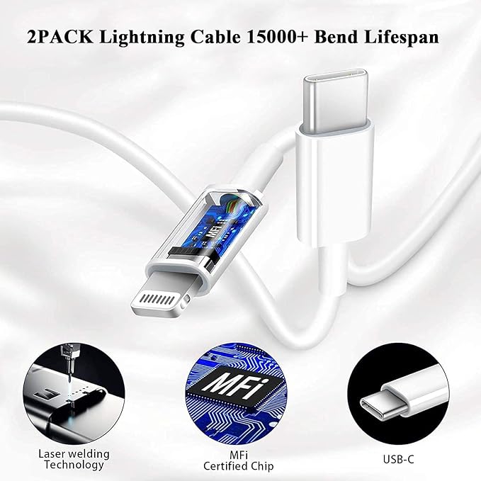Apple Car Charger iPhone,iPhone Fast Car Charger【2Pack】Dual Port USB C Charger Car Adapter [Apple MFi Certfied] Super Quick Charging Cigarette Lighter Lightning Cable for iPhone 14 13 Pro Max 12 11 XS