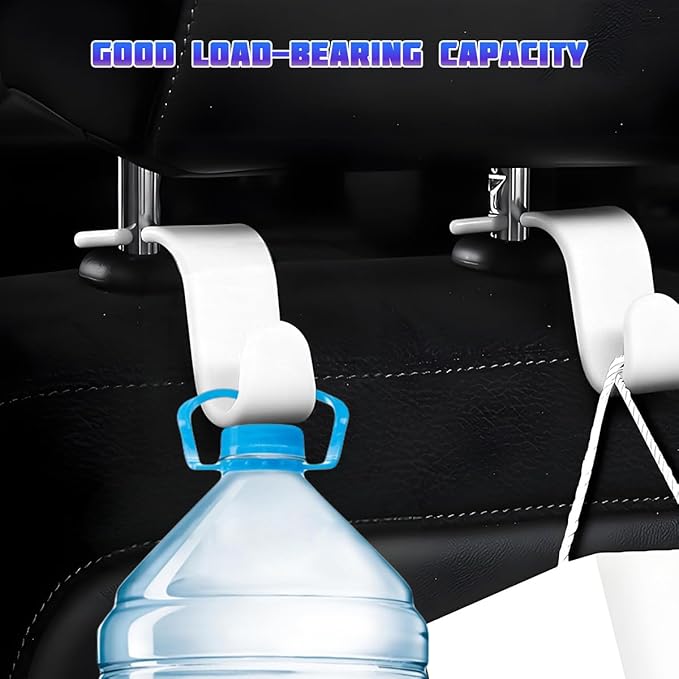 Car Seat Headrest Hooks, Multifunctional 4PCS Vehicle Back Seat Storage Hanger Holder for Hangbag Coat Grocery, Auto Interior Headrest Hook Organizer, Universal for Vehicles (White)