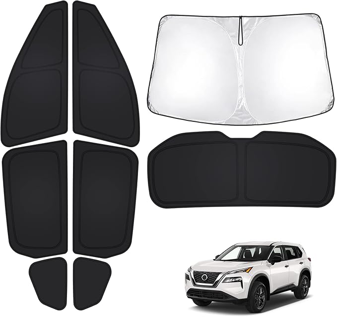 T TGBROS Windshield Sun Shade for Nissan Rogue 2021-2025 2026 Car Window Shades Thicken UV Block and Blackout Privacy Foldable Sunshades 8PCS Accessories Keep Cool Sun Visor Covers