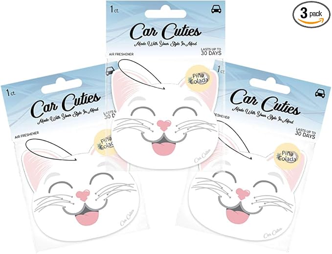 Cute CAT CAR AIR FRESHENER - Cute Cat Design, Long-Lasting Scent, Portion of Proceeds Benefit PAWS Chicago (Pina Colada - Pack of 3)