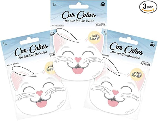Cute CAT CAR AIR FRESHENER - Cute Cat Design, Long-Lasting Scent, Portion of Proceeds Benefit PAWS Chicago (Pina Colada - Pack of 3)