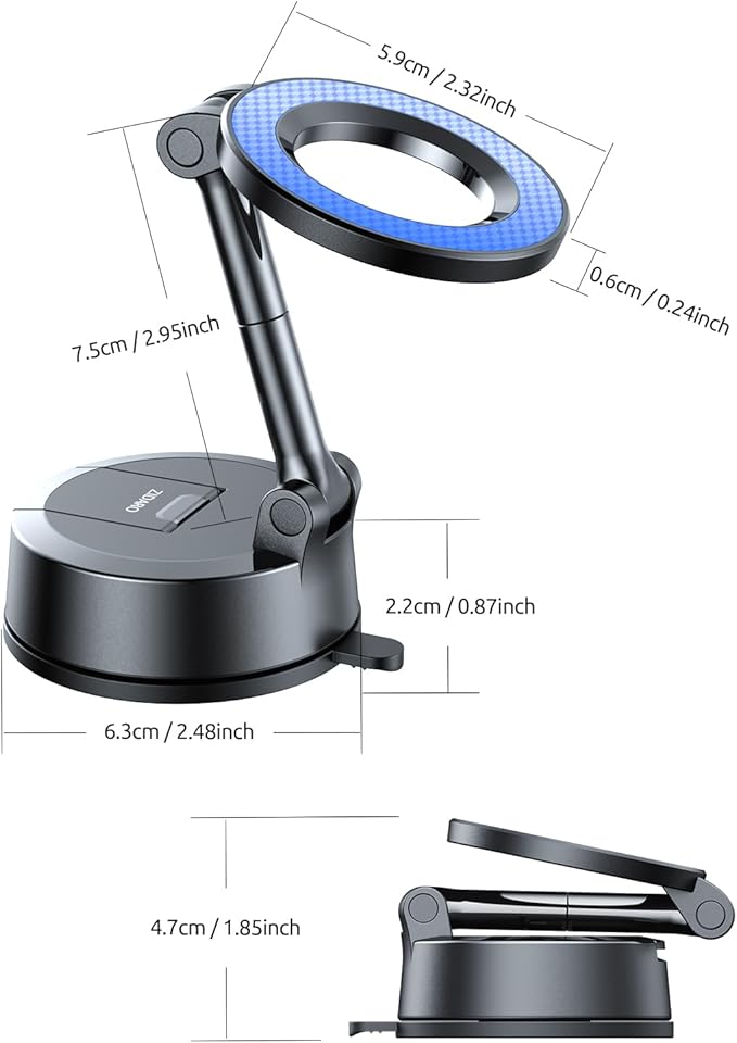 Vacuum Magnetic Car Phone Holder, 360°Adjustable, Compatible with iPhone 12-17 Series & Dashboard Mount & Tesla, 80+LBS Strong Suction Cup Phone Holders for Your Car, MagSafe-Compatible (Blue)