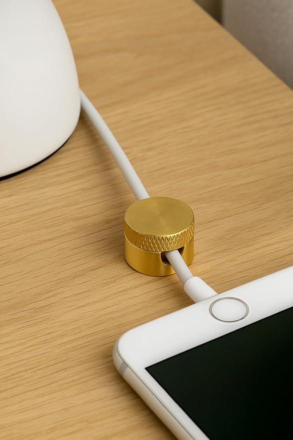 Gold Cord Organizer (3-Pack): Premium Aluminum Cable Organizer - Luxury Gold Cable Clips, Strong 3M Adhesive Cord Holder for Nightstand, Desk & Car - Sleek Cable Anchors Design