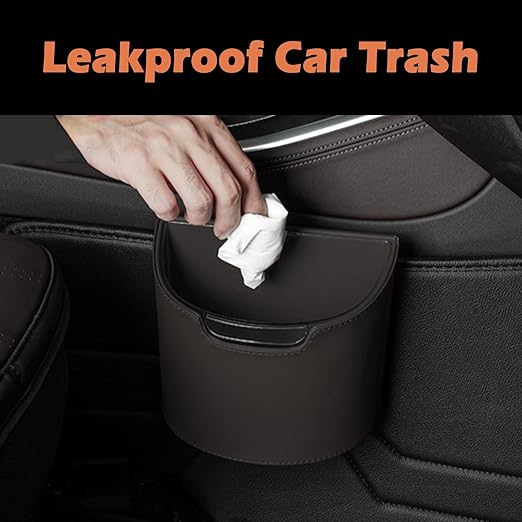Leakproof Car Trash Can,Mini Car Trash Bin for SUV and Truck,Small Removable Liner Garbage Can,Waterproof Automotive Trash Can for Vehicle,Home,Office,Multipurpose,Easy to Clean (White)
