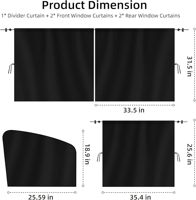 VANPET 5 Pcs Car Curtains, 99% Light Blocking Fabric Rear Seat & Side Windows Divider Curtain Baby Shades, Wide Sedan SUV Sunshade Screen Covers for Travel Camping (Extra Large Car Curtains 5 Pcs)