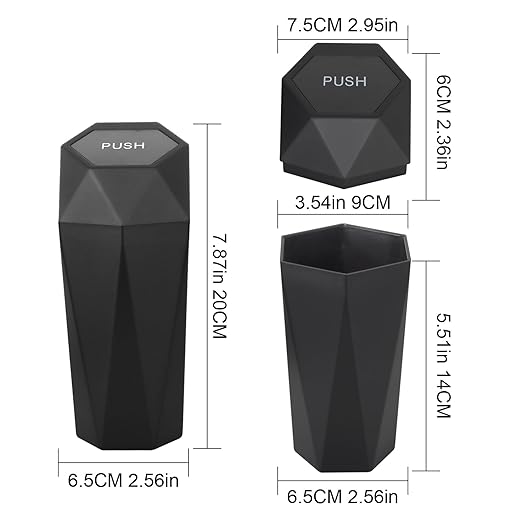 Car Trash Can Bin,Small Garbage Can with Lid,Automotive Cup Holder Mini Cars Trashcan,Portable Cars Door Trash Cans,Car Accessories Interior Essentials Gadgets Dustbin (2Pcs, Black)