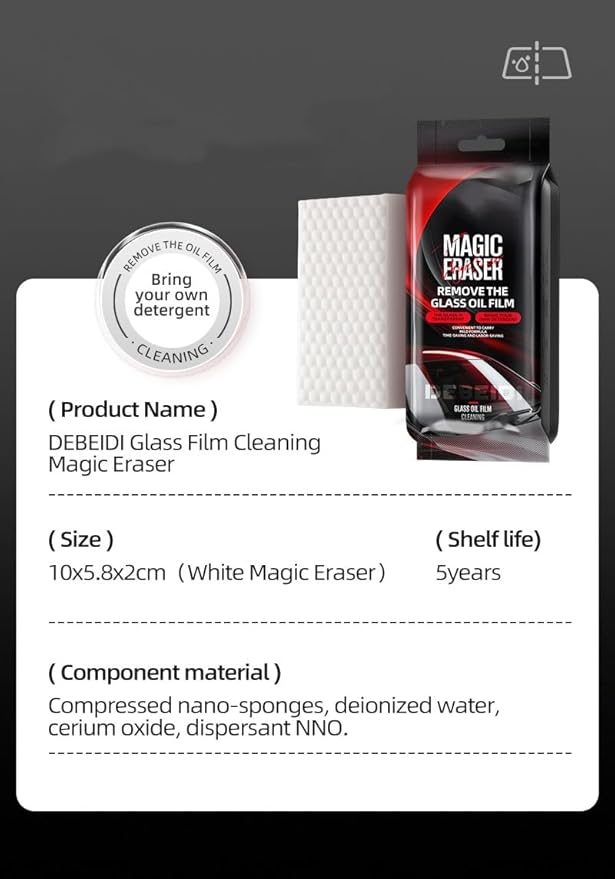Car Glass Film Magic Cleaning Sponge, Non-Scratch Windshield Oil Film Remover Brush, Car Windshield Cleaner Tool, Anti-Rain Fog for Clear Vision Driving