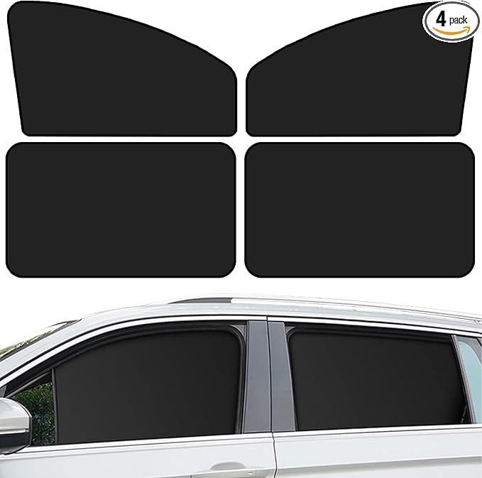 QUICTO Car Window Sun Shades, Universal Interior Accessories - Double-Sided Black (4pcs)